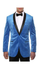 Turquoise ~ Blue 1 Button Men'S Shawl Lapel Side Vented Black Velvet Velour With Sheen Two Toned With Black Lapel Blazer