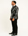 Men's Black and Silver Gray Sequin Tuxedo Blazer With Black Pants