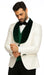 Mens Vested Designer Wide Velvet Wedding Tuxedo in Ivory and Hunter Green