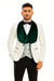 Mens Vested Designer Wide Velvet Wedding Tuxedo in Ivory and Hunter Green