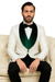 Mens Vested Designer Wide Velvet Wedding Tuxedo in Ivory and Hunter Green