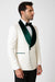 Mens Vested Designer Wide Velvet Wedding Tuxedo in Ivory and Hunter Green