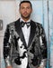 Men's Black and Silver Gray Sequin Tuxedo Blazer With Black Pants