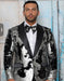Men's Black and Silver Gray Sequin Tuxedo Blazer With Black Pants