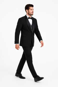 Tux Men'S Tuxedo Shawl Collor Super 120'S Suit + Shirt + Any Color Bow Tie - 100% Percent Wool Fabric Suit - Worsted Wool Business Suit