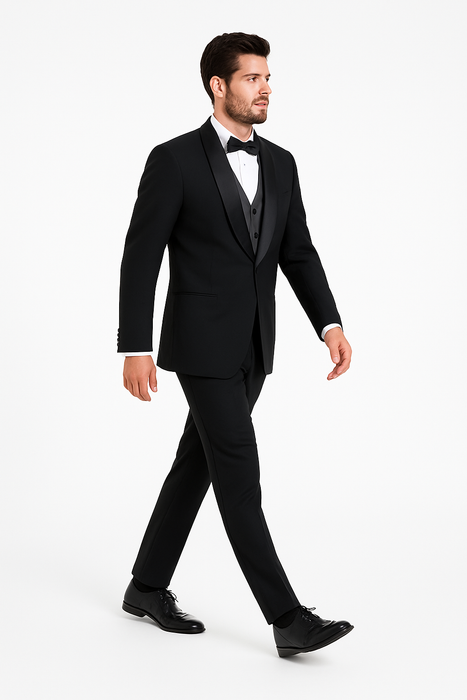 Tux Men'S Tuxedo Shawl Collor Super 120'S Suit + Shirt + Any Color Bow Tie - 100% Percent Wool Fabric Suit - Worsted Wool Business Suit