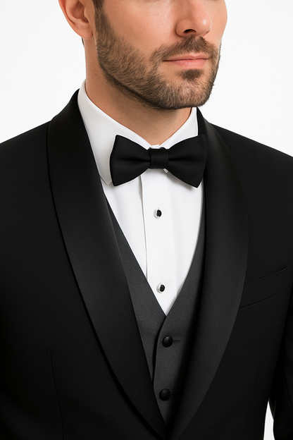 Tux Men'S Tuxedo Shawl Collor Super 120'S Suit + Shirt + Any Color Bow Tie - 100% Percent Wool Fabric Suit - Worsted Wool Business Suit