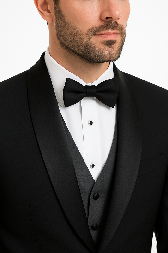 Tux Men'S Tuxedo Shawl Collor Super 120'S Suit + Shirt + Any Color Bow Tie - 100% Percent Wool Fabric Suit - Worsted Wool Business Suit