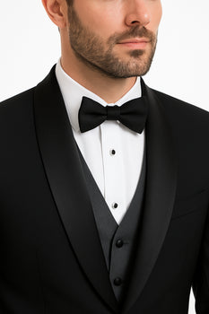 Tux Men'S Tuxedo Shawl Collor Super 120'S Suit + Shirt + Any Color Bow Tie - 100% Percent Wool Fabric Suit - Worsted Wool Business Suit