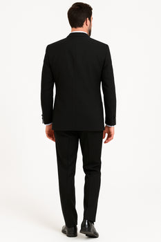 Tux Men'S Tuxedo Shawl Collor Super 120'S Suit + Shirt + Any Color Bow Tie - 100% Percent Wool Fabric Suit - Worsted Wool Business Suit