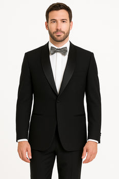 Tux Men'S Tuxedo Shawl Collor Super 120'S Suit + Shirt + Any Color Bow Tie - 100% Percent Wool Fabric Suit - Worsted Wool Business Suit