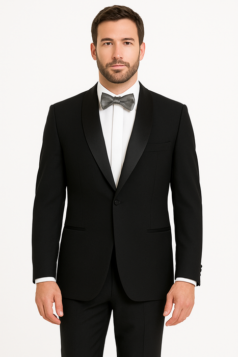 Tux Men'S Tuxedo Shawl Collor Super 120'S Suit + Shirt + Any Color Bow Tie - 100% Percent Wool Fabric Suit - Worsted Wool Business Suit