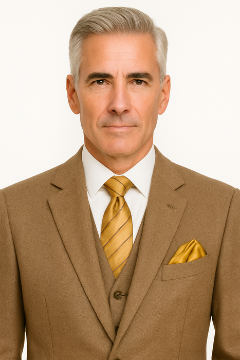 Tweed Herringbone ~ Cognac ~ Herringbone 2 Button Slim Fitted Tapered Vested Suit Ves