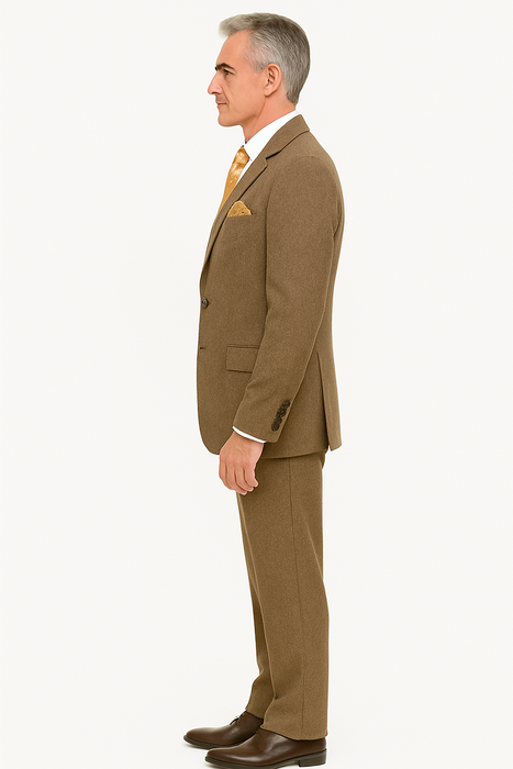 Tweed Herringbone ~ Cognac ~ Herringbone 2 Button Slim Fitted Tapered Vested Suit Ves
