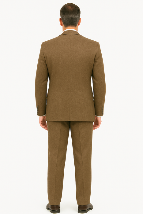 Tweed Herringbone ~ Cognac ~ Herringbone 2 Button Slim Fitted Tapered Vested Suit Ves