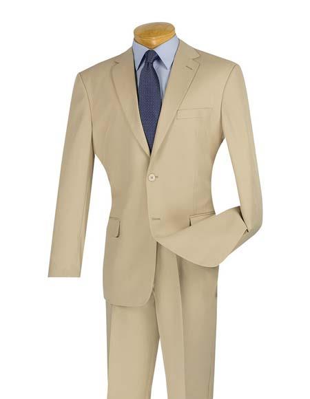 Men's 2 Button Tan ~ Beige Regular Basic Cut Flat Front Pants Three Piece Suit main image 1