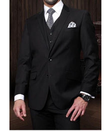 Statement Confidence Men'S Black 3 Piece 2 Button Italian Designer Fine Brands Best Italian Style Cut Suits