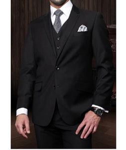 Statement Confidence Men'S Black 3 Piece 2 Button Italian Designer Fine Brands Best Italian Style Cut Suits