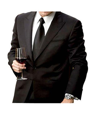 Men's Fully Lined 2 Button Peak Lapel Dual Vents Black Suit