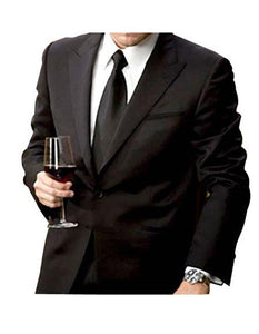 Men's Fully Lined 2 Button Peak Lapel Dual Vents Black Suit