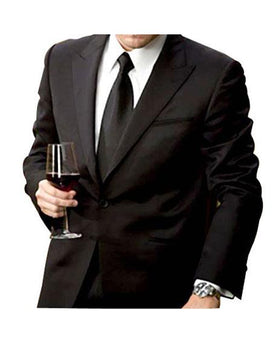 Men's Fully Lined 2 Button Peak Lapel Dual Vents Black Suit