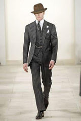 2 Button Black And Bold Chalk Gangster White Stripe Vested Big 1920 1930 Suit Flat Front Pants Pants