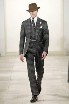 2 Button Black And Bold Chalk Gangster White Stripe Vested Big 1920 1930 Suit Flat Front Pants Pants