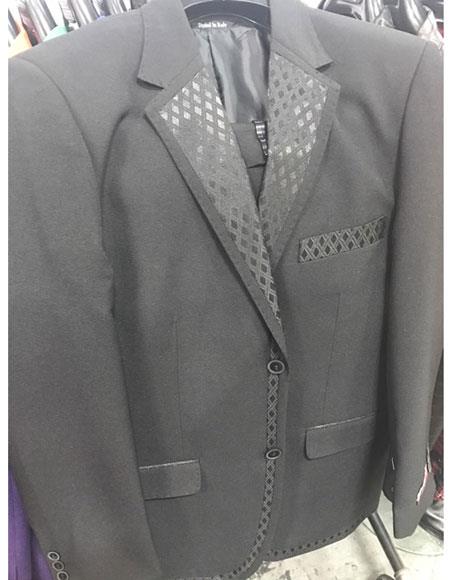 Men's 2 Button Black Tuxedo Vested Suit Patten