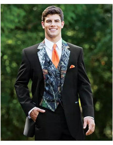 Men'S Black Slim Fit 2 Button Full Sleeve Camo Print Wedding Tuxedo Suit