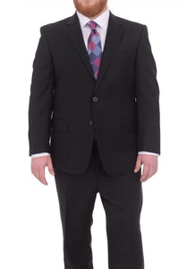 Mix and Match Suits Solid Black Men's Portly Fit Two Button Super 130s Suit Executive Fit Suit - Mens Portly Suit