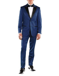 Men's Peak Lapel Two Button Slim Fit Blue 2 Piece Tuxedo Suit