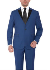 Indigo ~ Bright Blue ~ Cobalt ~ Teal Blue With Black Lapel Suit Peak Lapel Tuxedo
