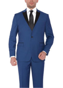 Indigo ~ Bright Blue ~ Cobalt ~ Teal Blue With Black Lapel Suit Peak Lapel Tuxedo