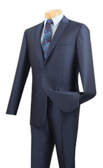 Men'S Formal Wear Midnight Blue Trim Fit Suit ~ Two Button Peak Lapel Tuxedo