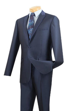 Men'S Formal Wear Midnight Blue Trim Fit Suit ~ Two Button Peak Lapel Tuxedo