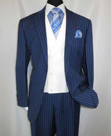 Men's 2 Button Chalk Bold Stripe ~ Pinstripe Blue Shawl Collar 1920's 30's Fashion Vintage Pattern No Vest Included Suit
