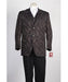Men's Vested 2 Button Brown Paisley Blazer With Studded Trim, and black dress pants