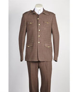 Men's diamond nail heads 2 Button Safari Military Style Suit Brown ~ Taupe ~ Coffee