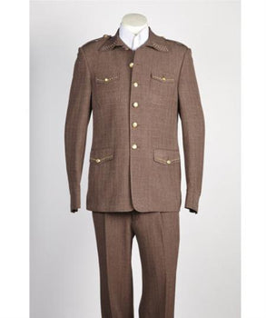 Men's diamond nail heads 2 Button Safari Military Style Suit Brown ~ Taupe ~ Coffee
