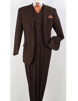 Apollo King Suit Brown Men's Two Button Notch Collar Executive Classic Vested Suit