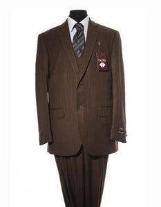 Men's Brown Pinstripe Design 2 Button Suit With Matching Vest