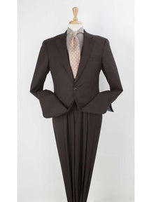 Men's 100% Real Wool Dark Brown 2 Button  Pleated Wide Leg Pants Online Discounted Suit