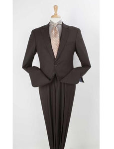 Men's 100% Real Wool Dark Brown 2 Button Pleated Wide Leg Pants Online Discounted Suit