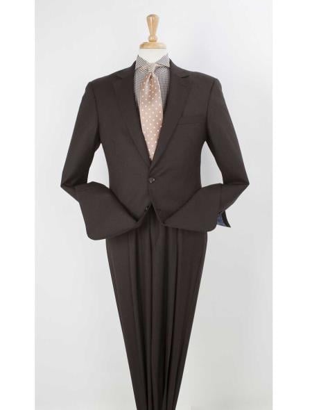 Men's 100% Real Wool Dark Brown 2 Button  Pleated Wide Leg Pants Online Discounted Suit