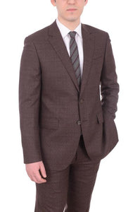 Brown Window Pane Plaid 2 button suit - 100% Percent Wool Fabric Suit - Worsted Wool Business Suit