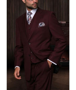 Statement Confidence Men's Burgundy ~ Wine ~ Maroon Suit 3 Piece 2 Button Italian Designer Fine Brands Best Italian Style Cut Suits