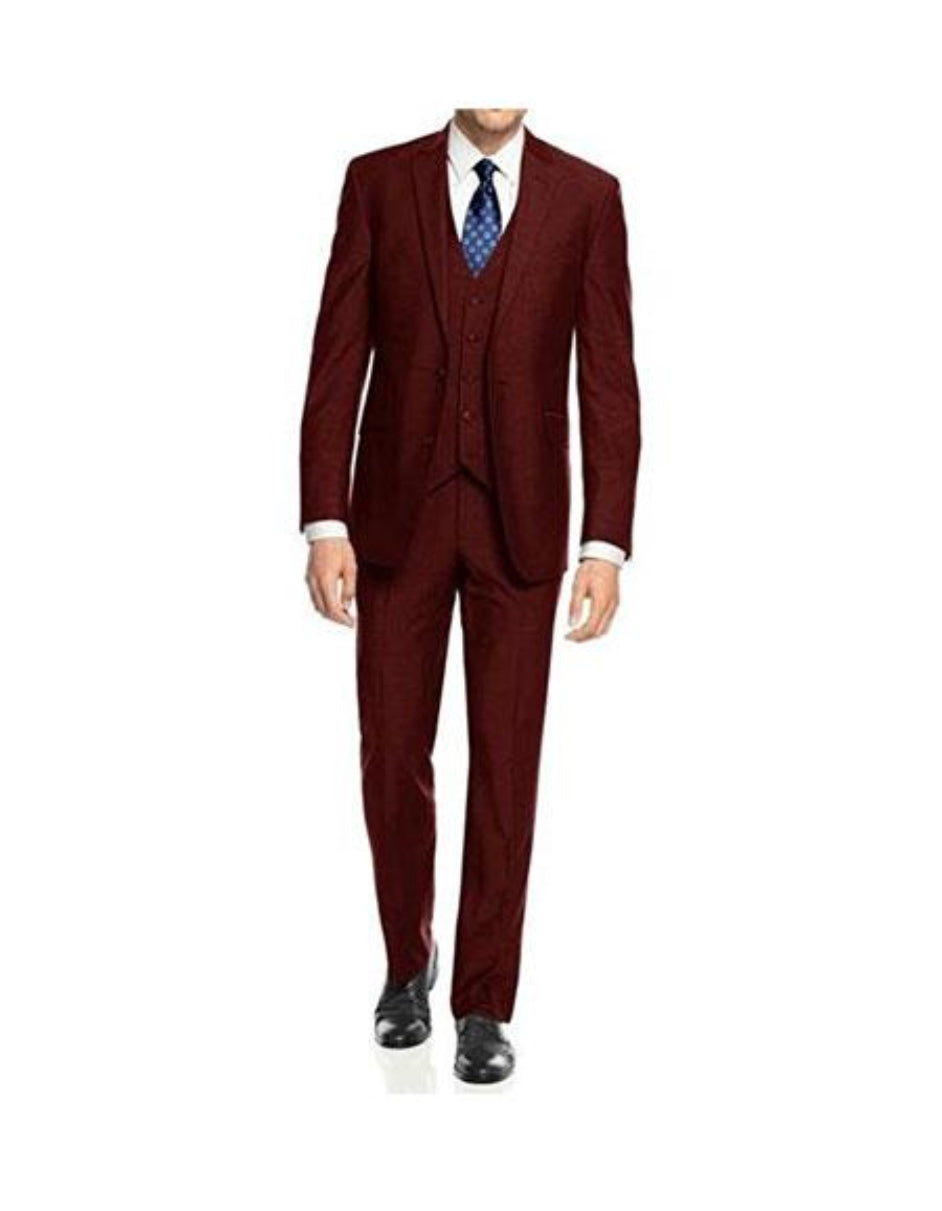 Brand: Caravelli Collezione Suit - Caravelli Suit - Caravelli italy Caravelli Men's 3-Piece Burgundy ~ Wine ~ Maroon Suit Slim Fit 2-Button Vested Dress Suit Set