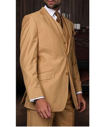 Statement Confidence Men'S Camel 3 Piece 2 Button Italian Designer Fine Brands Best Italian Style Cut Suits