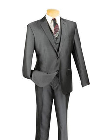 Men's Two Buttons   3 Piece Executive Charcoal Slim Fit Suit