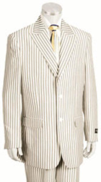 Seersucker Suit - Searsucker Suits Mens 2 button Suit styling with front pockets and Flat Front Pants slacks